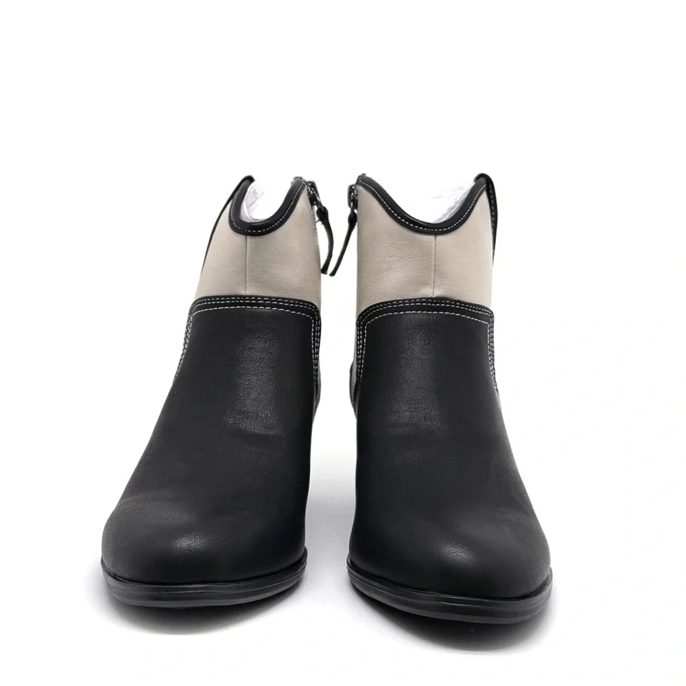 Dr. Scholl's Lasso Western Ankle Bootie Black and Off White Faux Leather Size 7